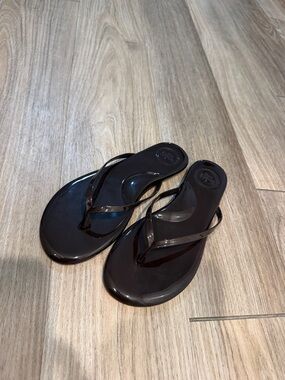 Women’s Dark Brown Glossy Jelly Flip Flops